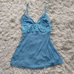 Net blue lingerie top with lettuce hem